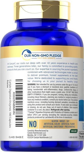 Добавка премиум-класса пищеварительные ферменты Carlyle Digestive Enzymes with Probiotics & Prebiotics 180 капсул 2581483323 фото