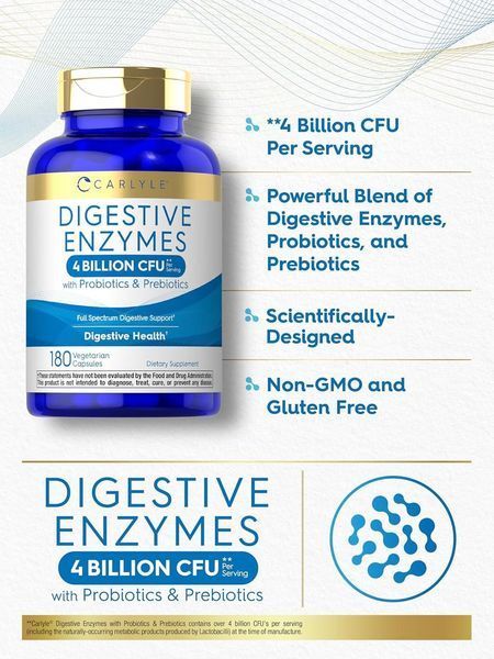 Добавка премиум-класса пищеварительные ферменты Carlyle Digestive Enzymes with Probiotics & Prebiotics 180 капсул 2581483323 фото