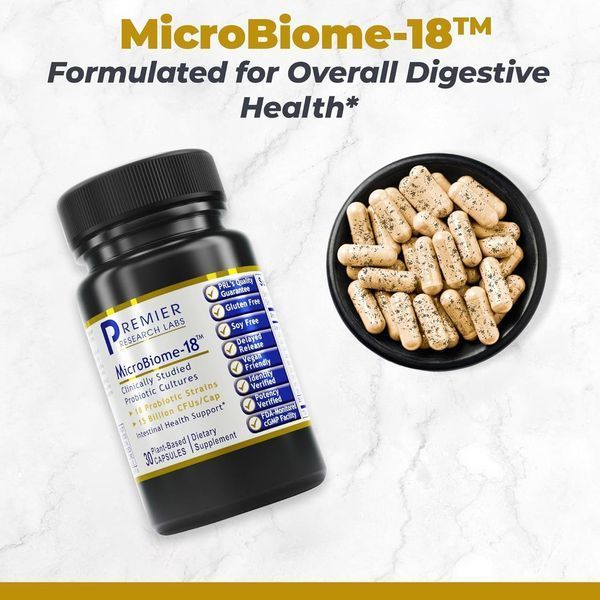 Добавка премиум-класса для здоровья пищеварения Premier Research Labs MicroBiome-18 30 капсул 3069642775 фото