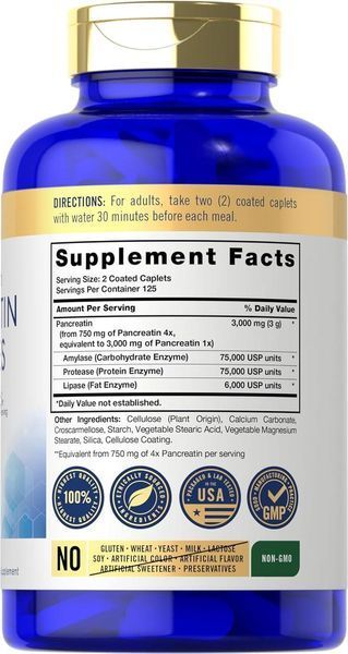 Домішка преміумкласу травні ферменти Carlyle Pancreatin Digestive Enzymes 3000mg 250 таблеток 2806516885 фото