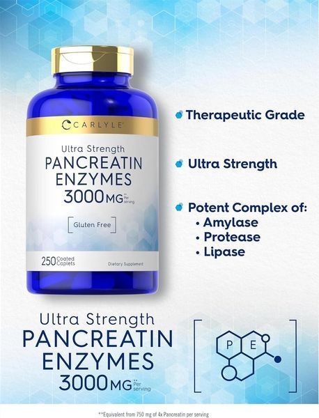 Домішка преміумкласу травні ферменти Carlyle Pancreatin Digestive Enzymes 3000mg 250 таблеток 2806516885 фото