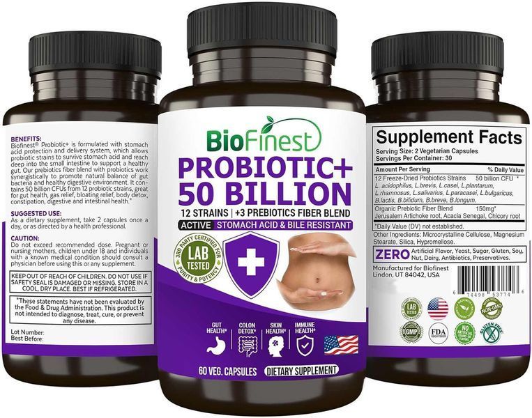 Пробиотическая ферментная добавка премиум-класса BioFinest Probiotic 50 Billion 60 капсул 2246416336 фото