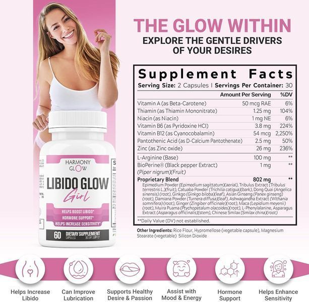 Домішка преміумкласу підвищення лібідо EPN Supplements Libido Glow Girl 60 капсул 2678847841 фото