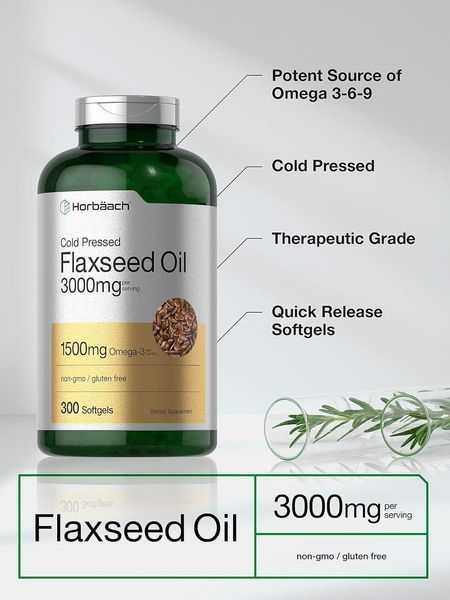 Добавка премиум-класса с льняным маслом Horb&auml;ach Flaxseed Oil 3000mg 300 капсул 2468343137 фото