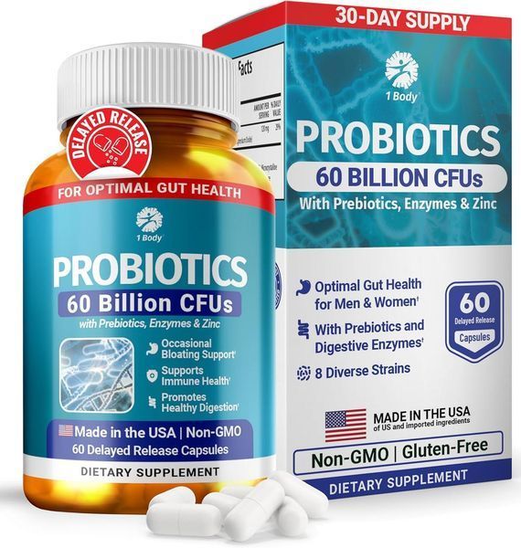 Добавка премиум-класса поддерживает пищеварительный комфорт 1 Body 60 Billion Probiotics 60 капсул 2828423248 фото