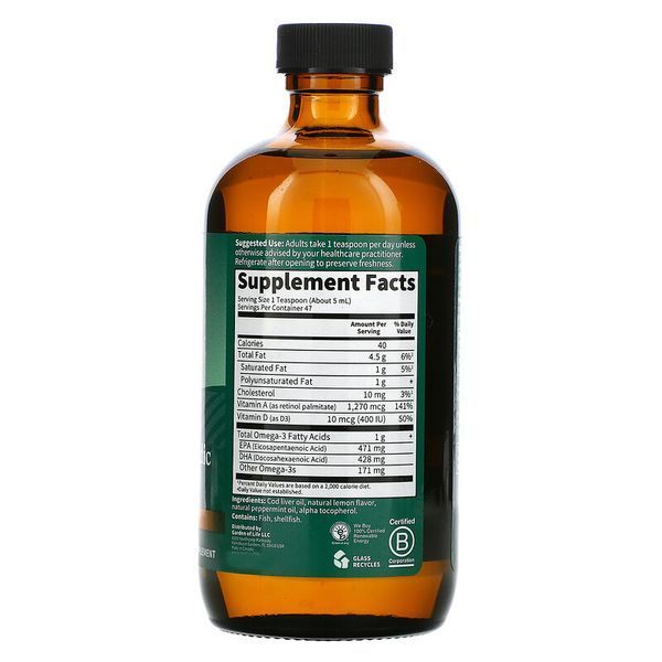 Добавка премиум-класса жир печени исландской трески Garden of Life Olde World Icelandic Cod Liver Oil Lemon Mint 236 мл 1573406538 фото