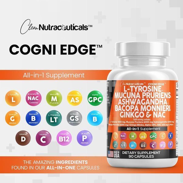 Домішка для підтримки чудового самопочуття Clean Nutraceuticals L-Tyrosine Mucuna Pruriens 90 капсул 2058332120 фото