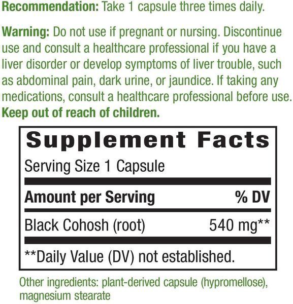 Nature's Way Black Cohosh Root 540 mg 180 капсул (4384303936) 1526902581 фото