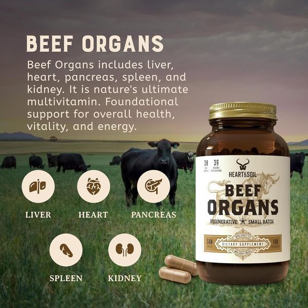 Добавка премиум-класса для общего здоровья HEART & SOIL Beef Organs 180 капсул 3173461706 фото