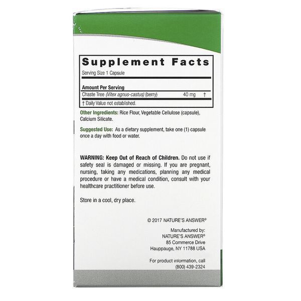 Nature's Answer Vitex Agnus-Castus Chaste Tree Berry 40 mg 90 капсул (4384303834) 1497484471 фото