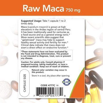 Бустер тестостерону NOW RAW Maca 750 mg 90 капсул (4384303530) 1439661184 фото