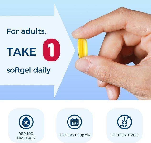 Добавка премиум-класса омега-3 высокой концентрации Vitamin World Triple Strength Omega 3 Fish Oil 1360 mg 180 капсул 2749909692 фото