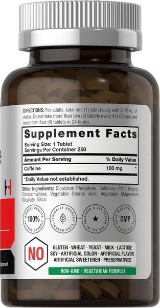 Домішка преміумкласу кофеїн Horb&auml;ach Caffeine 100mg 250 таблеток 2481296089 фото