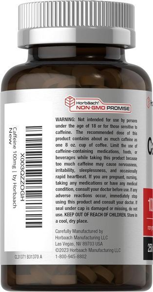 Домішка преміумкласу кофеїн Horb&auml;ach Caffeine 100mg 250 таблеток 2481296089 фото