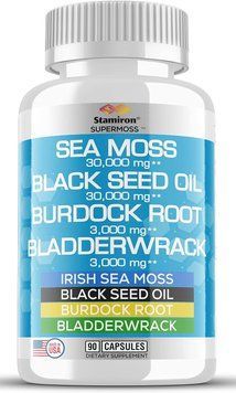 Полный комплекс на основе морского мха Stamiron Irish Sea Moss 30,000mg Black Seed Oil Capsules 30,000mg with Burdock Root 3000mg Bladderwrack 3000mg 90 капсул 4384305969 фото