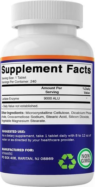 Домішка преміумкласу фермент лактаза Vitamatic Lactase Enzyme 9000 FCC 240 таблеток 2655176310 фото