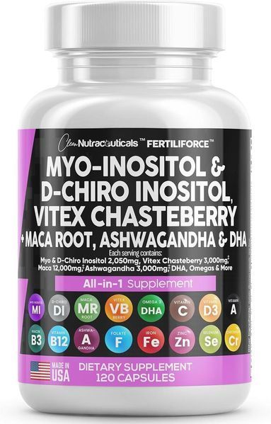 Добавка для повышение фертильности Clean Nutraceuticals Myo-Inositol & D-Chiro Inositol 120 капсул 2058332125 фото