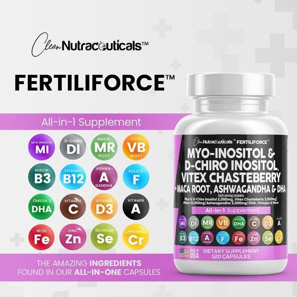 Добавка для повышение фертильности Clean Nutraceuticals Myo-Inositol & D-Chiro Inositol 120 капсул 2058332125 фото