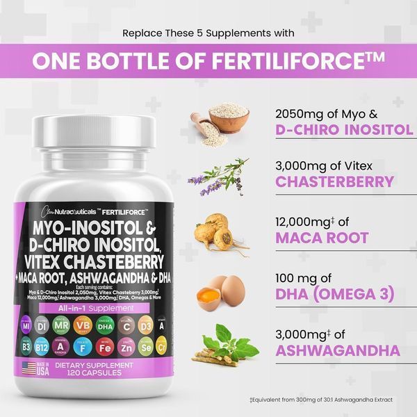 Добавка для повышение фертильности Clean Nutraceuticals Myo-Inositol & D-Chiro Inositol 120 капсул 2058332125 фото
