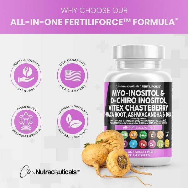 Добавка для повышение фертильности Clean Nutraceuticals Myo-Inositol & D-Chiro Inositol 120 капсул 2058332125 фото