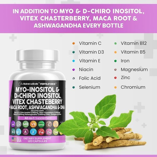 Добавка для повышение фертильности Clean Nutraceuticals Myo-Inositol & D-Chiro Inositol 120 капсул 2058332125 фото