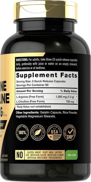 Добавка преміум-класу оксид азоту Carlyle L-Arginine L-Citrulline 2250mg 240 капсул 4384308028 фото