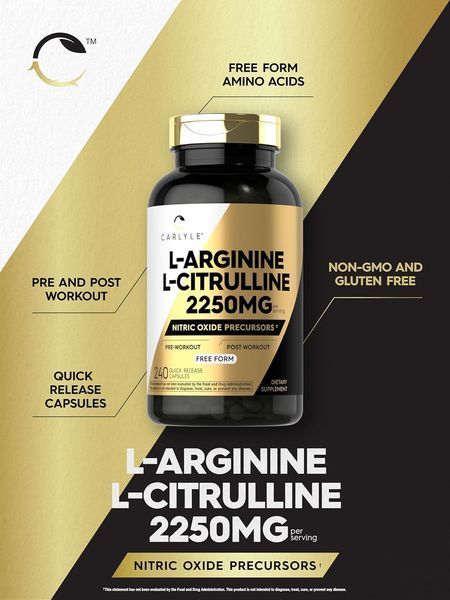 Добавка преміум-класу оксид азоту Carlyle L-Arginine L-Citrulline 2250mg 240 капсул 4384308028 фото