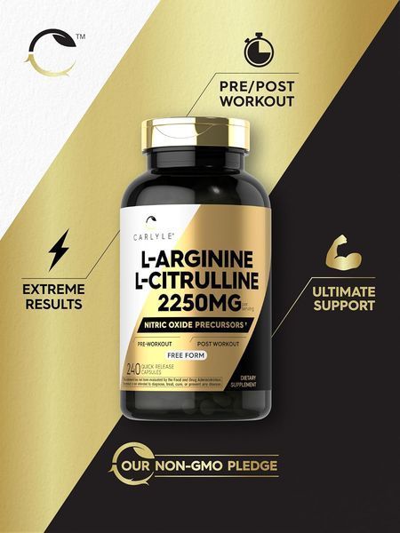 Добавка преміум-класу оксид азоту Carlyle L-Arginine L-Citrulline 2250mg 240 капсул 4384308028 фото