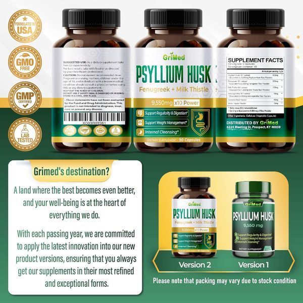 Чудова формула, загальне здоров'я й контроль ваги GriMed Psyllium Husk 90 капсул 2082179007 фото