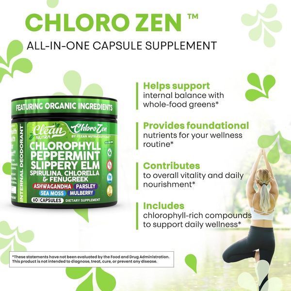Домішка преміумкласу для детоксикації Clean Nutraceuticals Chlorophyll Peppermint Slippery Elm 60 капсул 2921981833 фото