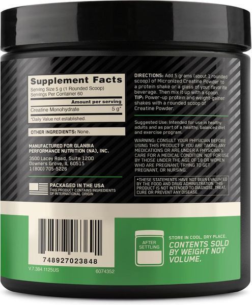 Креатин Optimum Nutrition Micronized Creatine 300 г Без смаку (4384300833) 1059999343 фото