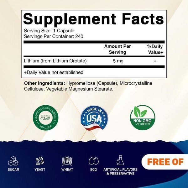 Домішка преміумкласу оберне літія Vitamatic Lithium Orotate 240 капсул 2679454466 фото