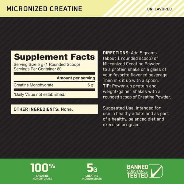 Креатин Optimum Nutrition Micronized Creatine 300 г Без смаку (4384300833) 1059999343 фото