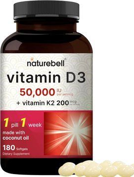 Добавка премиум-класса поддержка костей, сердца, иммунитета NatureBell Vitamin D3 50,000 iu with K2 200 mcg 180 капсул 4384307265 фото