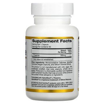 California Gold Nutrition AlphaWave L-Theanine 200 mg 60 капсул (4384304143) 1573406631 фото