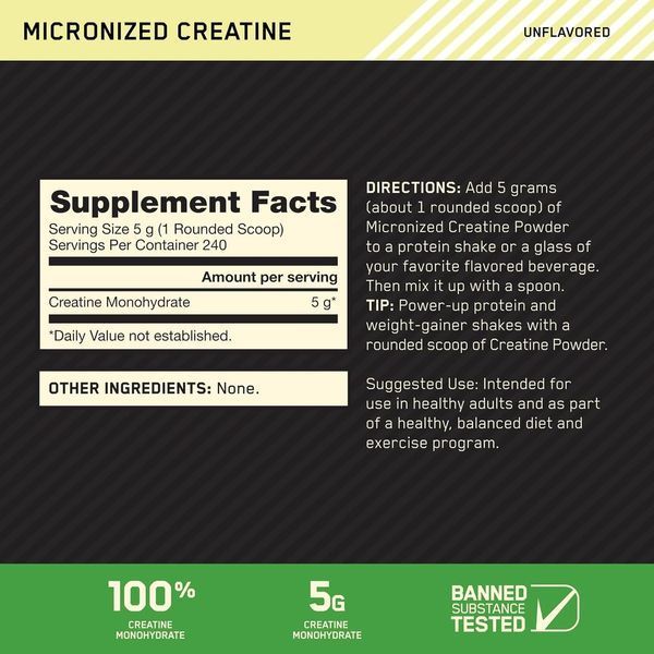 Креатин Optimum Nutrition Micronized Creatine 1200 м Без смаку (4384300835) 1059999345 фото