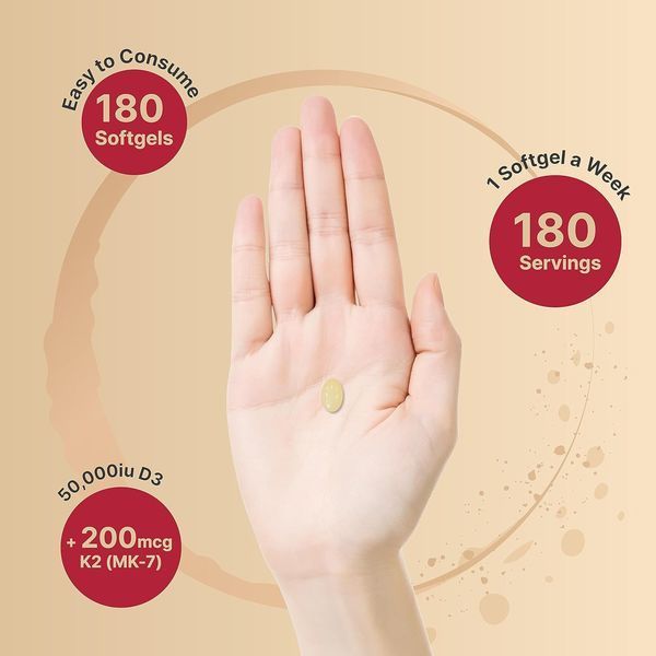 Добавка премиум-класса поддержка костей, сердца, иммунитета NatureBell Vitamin D3 50,000 iu with K2 200 mcg 180 капсул 4384307265 фото