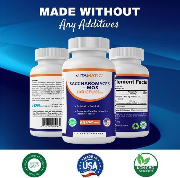 Домішка преміумкласу здоров'я кишківника Vitamatic Saccharomyces Boulardii Probiotic 10B 60 капсул 2679454468 фото