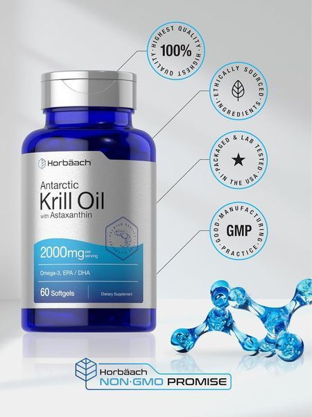 Масло антарктического криля премиум-класса Horb&auml;ach Antarctic Krill Oil 2000mg 60 капсул 2449279530 фото