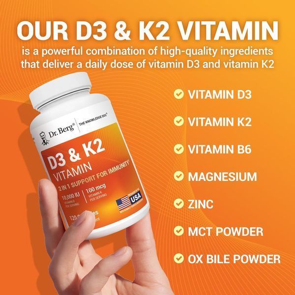 Вітамін D3 і K2 з олією MCT Dr. Berg Nutritionals Vitamin D3 K2 120 капсул 2181964604 фото