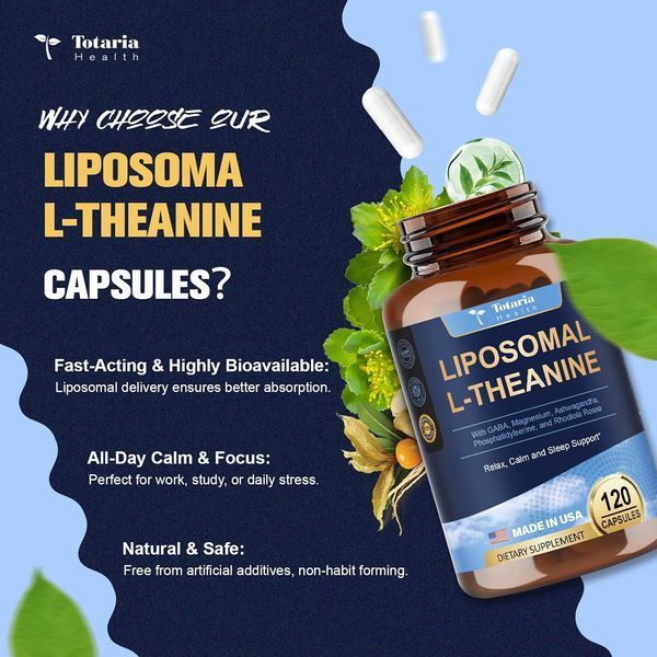 Добавка премиум-класса сбалансированное настроение энергия Totaria Liposomal L-Theanine 120 капсул 4384308035 фото