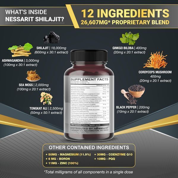 Мумие Шиладжит премиум-класса Nessarit SHILAJIT 150 капсул 4384306765 фото