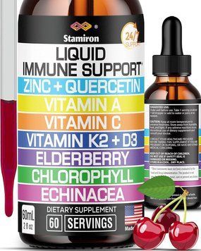 Иммунный бустер премиум-класса Stamiron Zinc Quercetin Vitamin C D3 Liquid Immune Support with Vitamin A K2 Echinacea Chlorophyll and Elderberry 60 мл 4384305970 фото