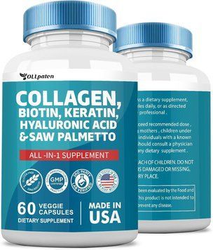 Домішка преміумкласу волосся, шкіра та нігті OLLpaten Collagen Biotin Keratin Saw Palmetto Hyaluronic Acid 60 капсул 2351478491 фото