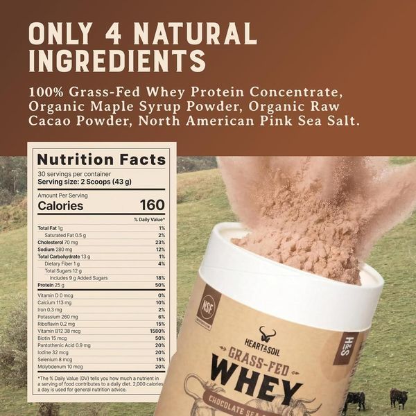 Добавка премиум-класса сывороточный протеин травяного откорма HEART & SOIL Grass Fed Whey Protein 900 г 3176432934 фото