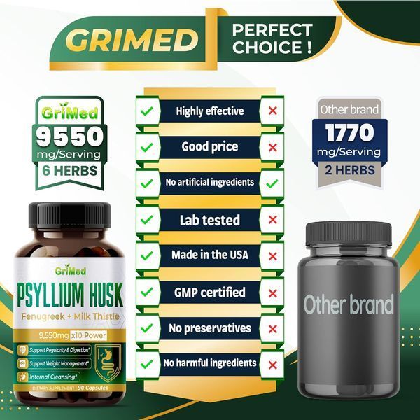Превосходная формула, общее здоровье и контроль веса GriMed Psyllium Husk 90 капсул 4384306123 фото