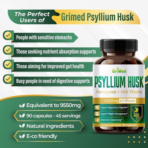 Превосходная формула, общее здоровье и контроль веса GriMed Psyllium Husk 90 капсул 4384306123 фото