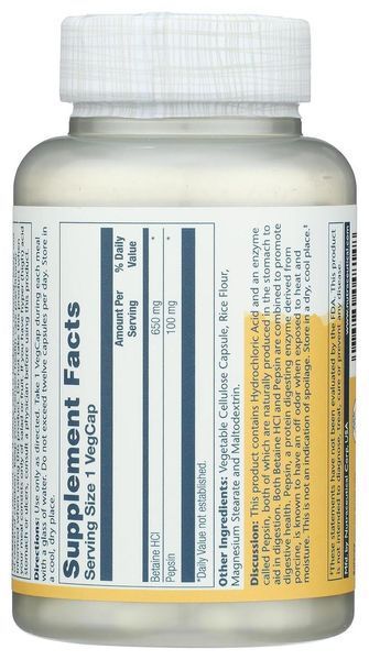 Solaray HCL with Pepsin 650 mg 100 капсул (4384304106) 1573406594 фото
