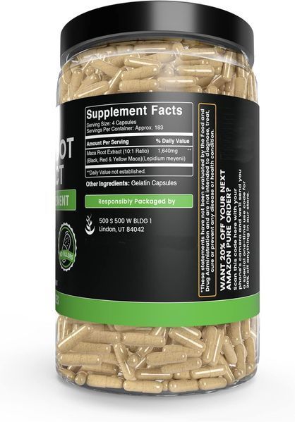 Добавка премиум-класса корень мака Pure Original Ingredients Maca Root 730 капсул 4384308144 фото