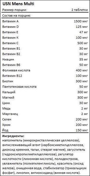 Вітаміни USN Multi Vitamins for Men 90 таблеток (4384303652) 1453764397 фото